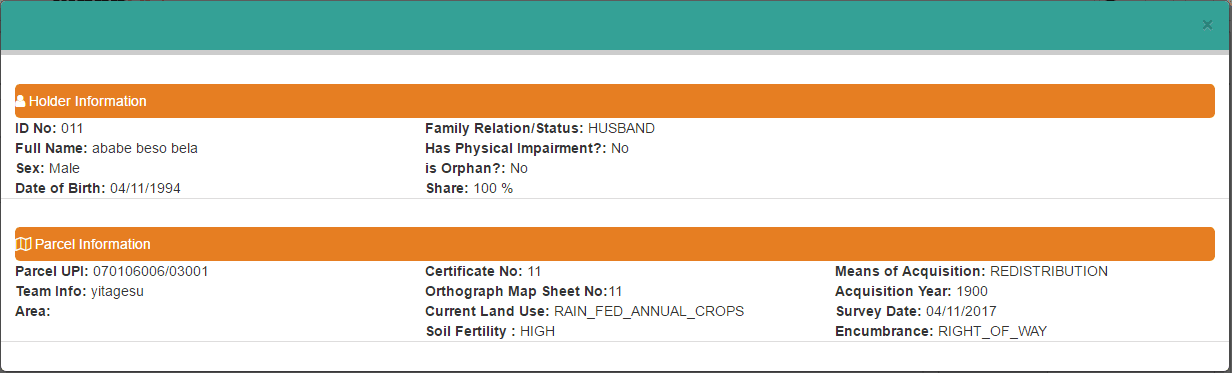 MASSREG full holder and parcel adjudication detail screen