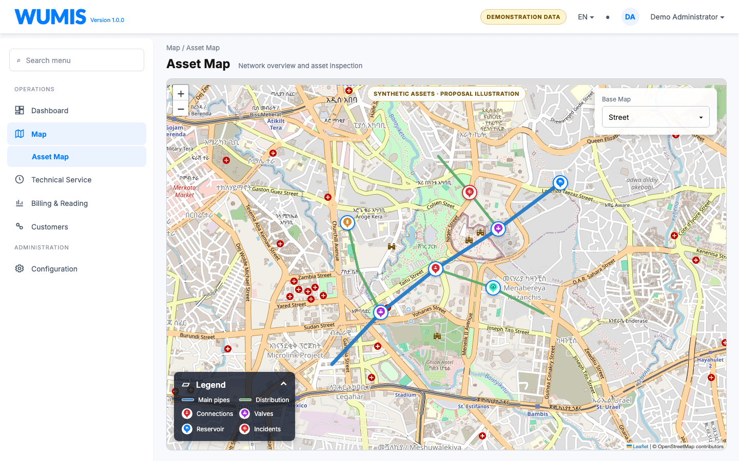 WUMIS asset map demonstration interface